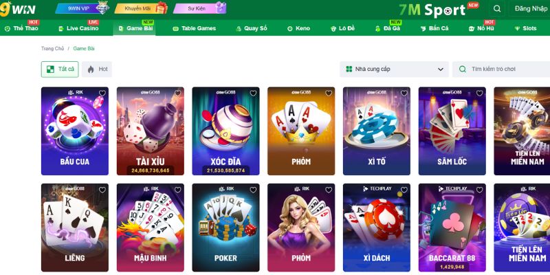 Hệ thống sảnh game được 9WIN thiết kế với giao diện đẹp mắt